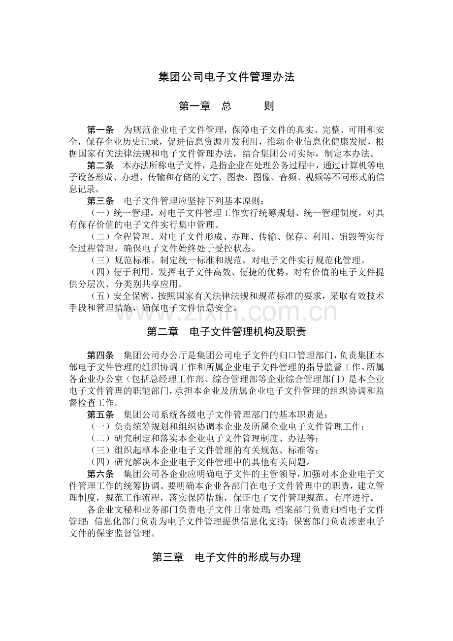 国有集团公司电子文件管理办法模版.docx_第1页