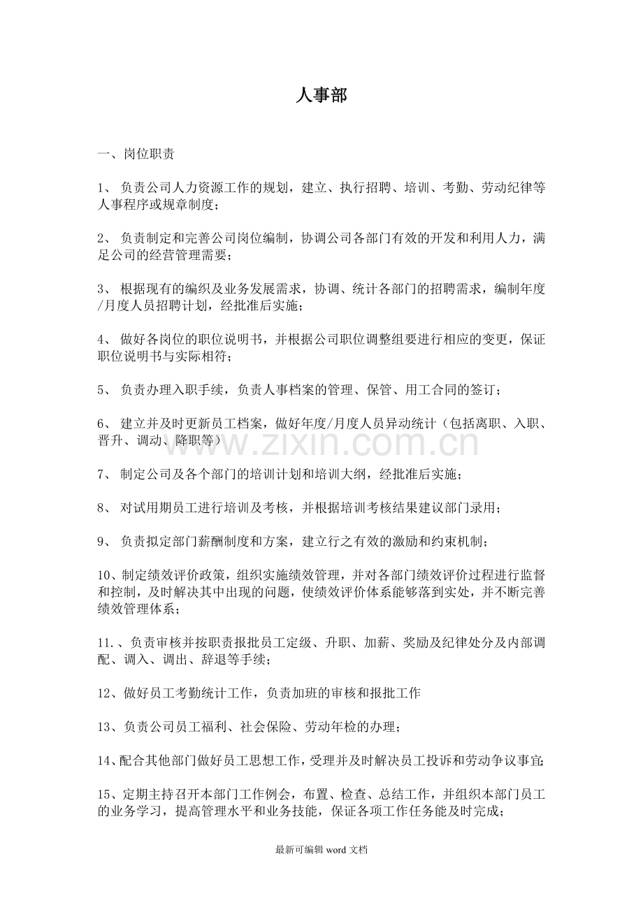 公司人事部岗位职责制度.doc_第1页