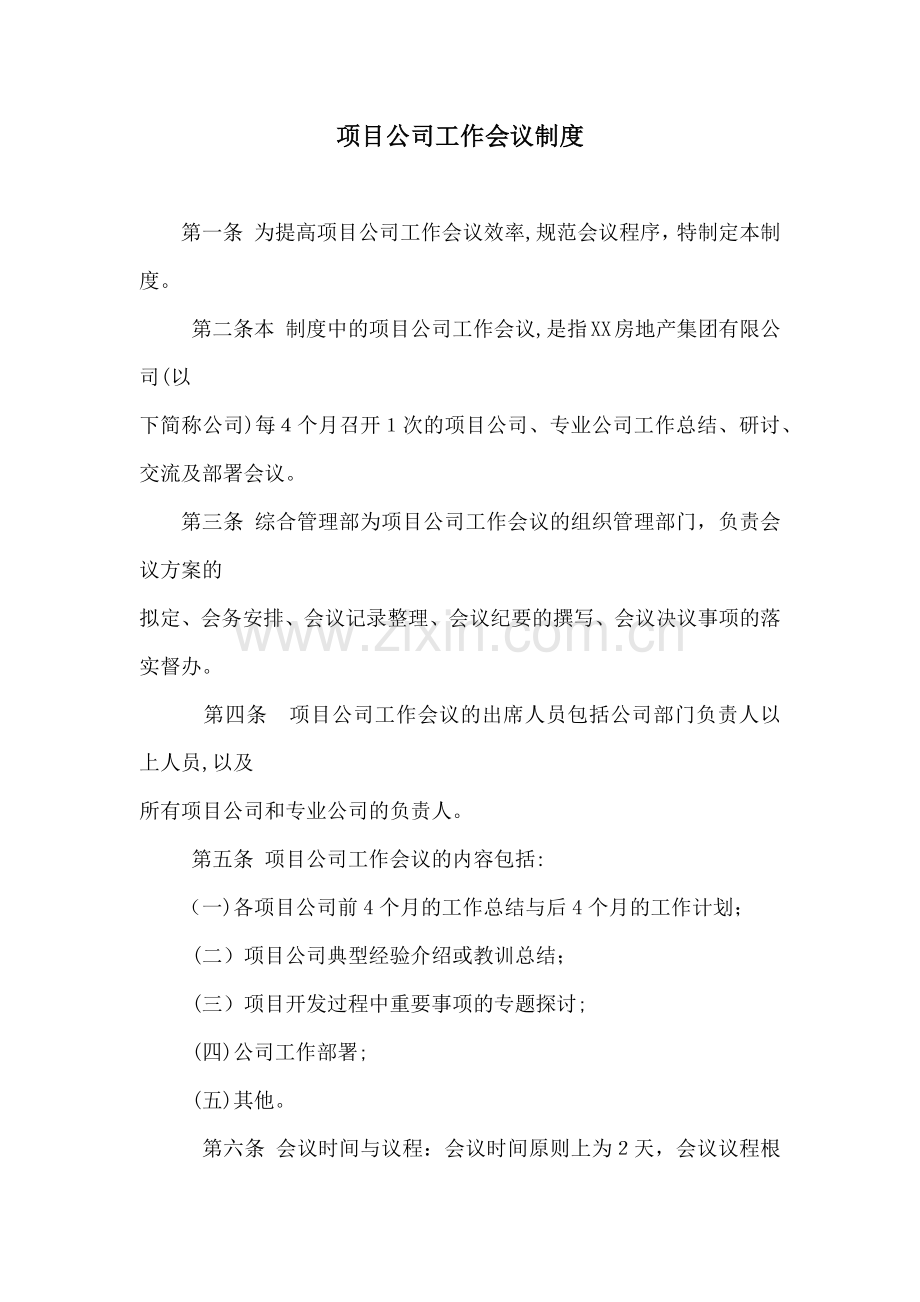 房地产公司项目公司工作会议制度模版.docx_第1页