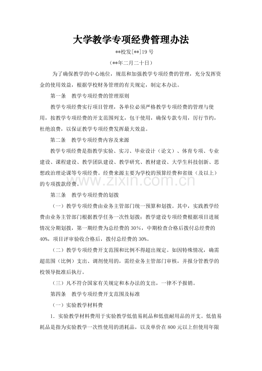 大学教学专项经费管理办法模版.docx_第1页