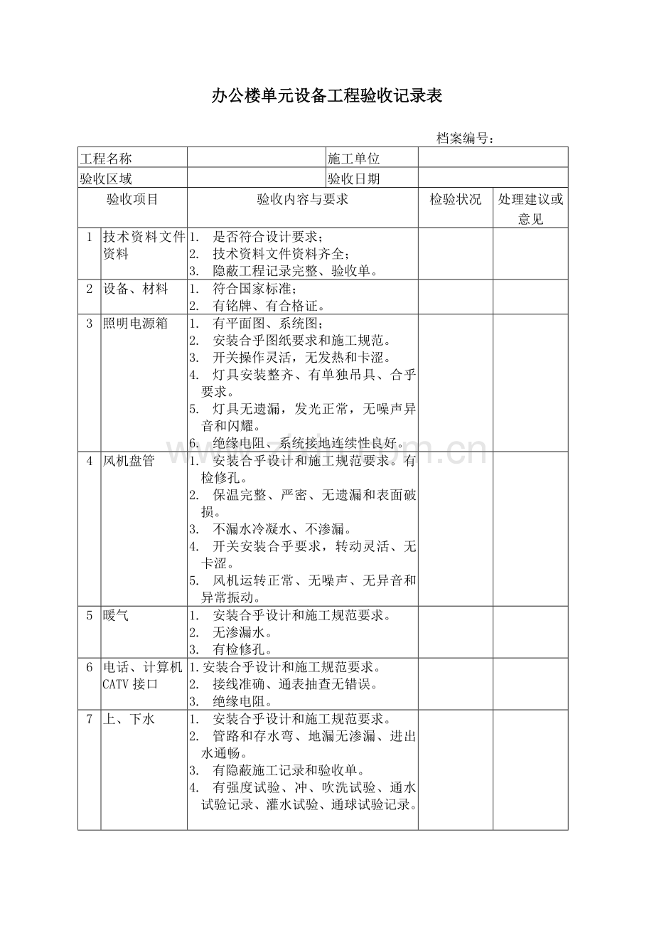 单元设备工程验收记录表.doc_第1页