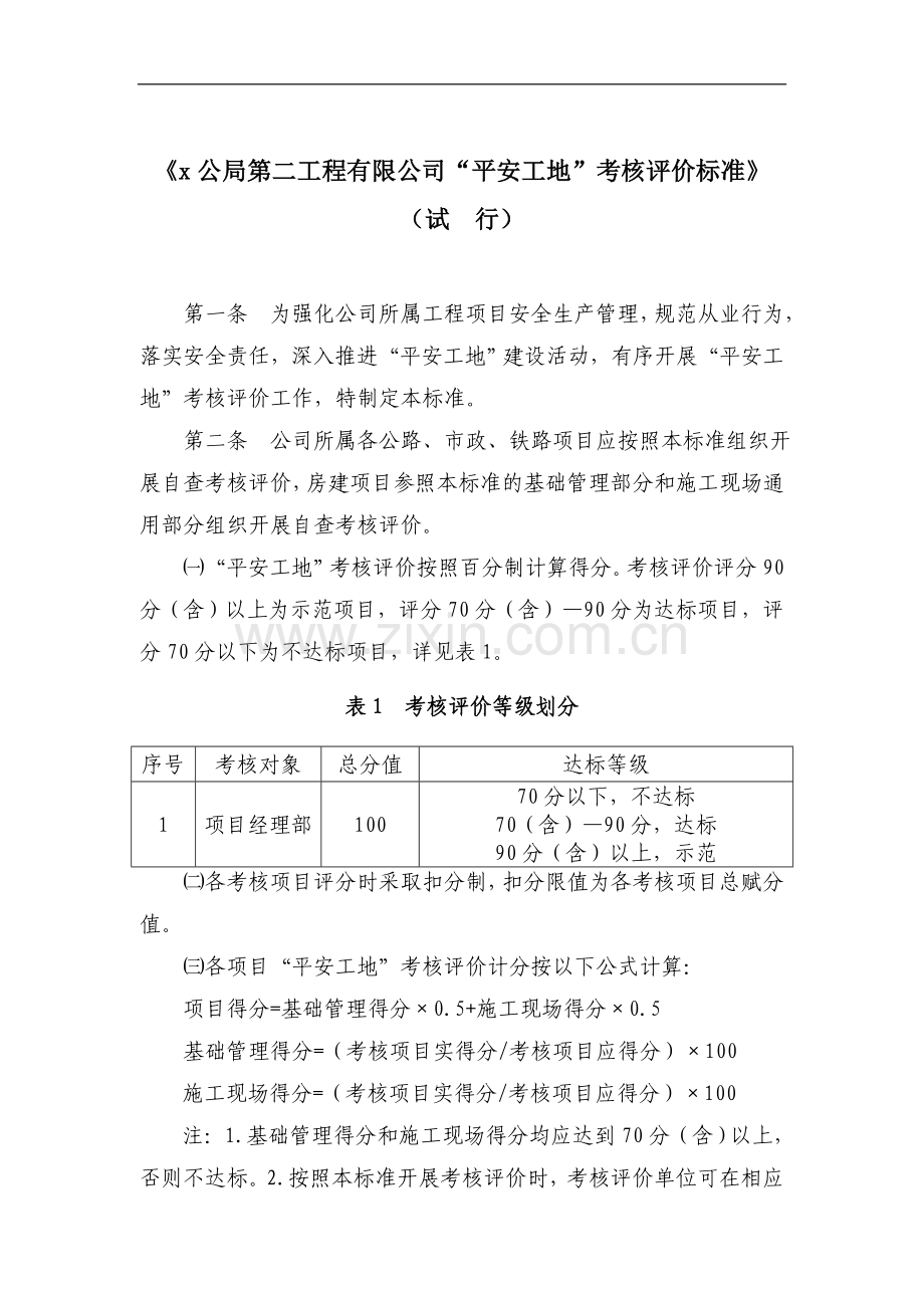 工程公司平安工地考核评价标准doc.doc_第1页