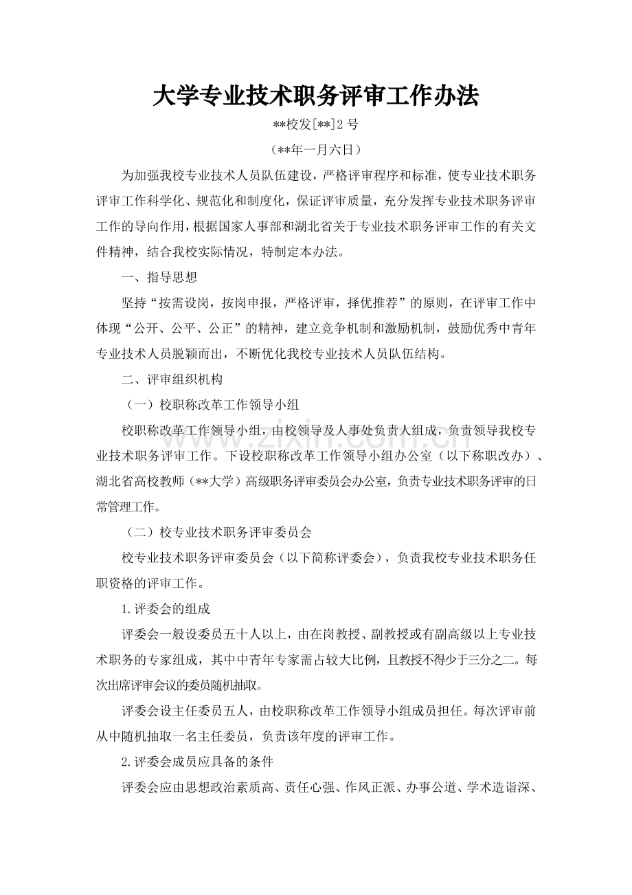 大学专业技术职务评审工作办法模版.docx_第1页