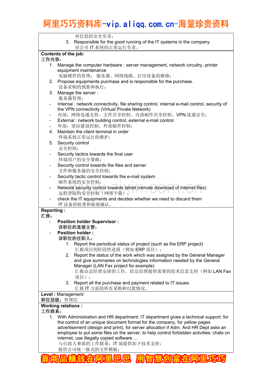 IT部经理岗位说明书.doc_第2页