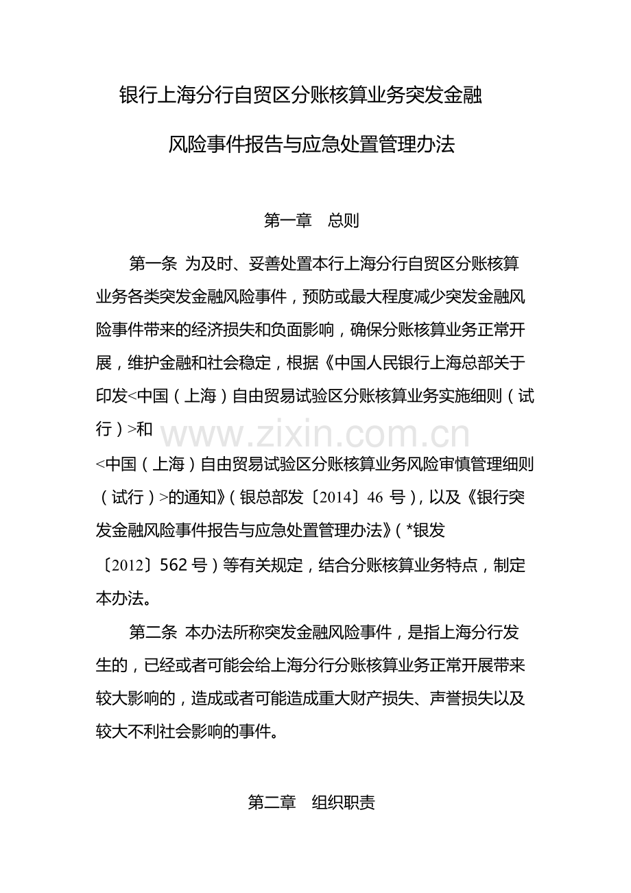 银行上海分行自贸区分账核算业务突发金融-模版.docx_第1页