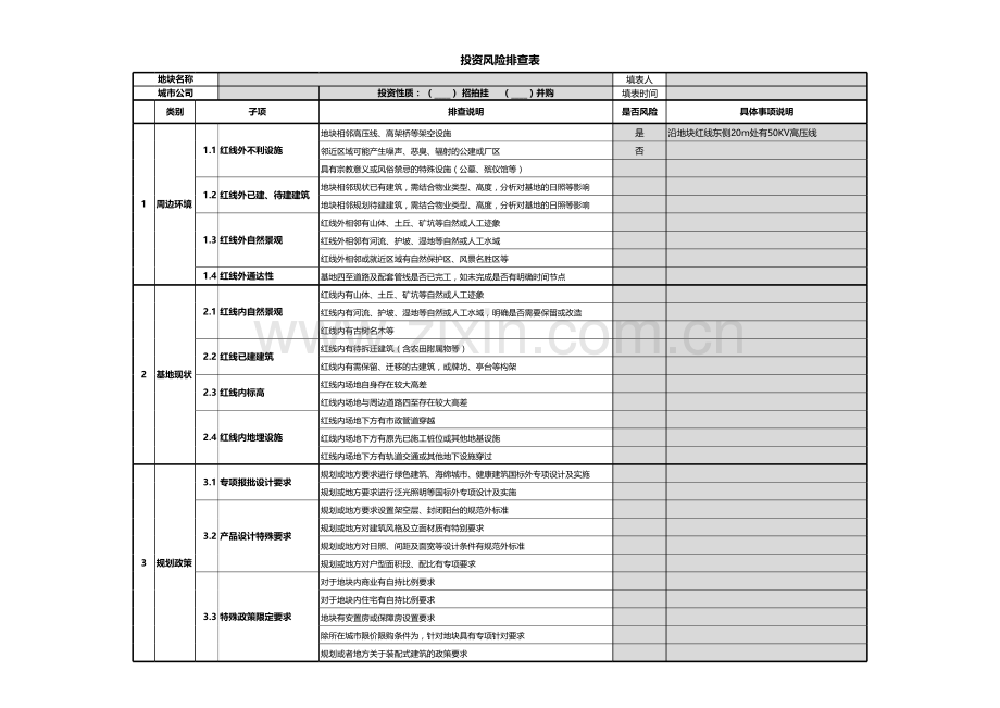 房地产项目投资风险排查表.xlsx_第1页