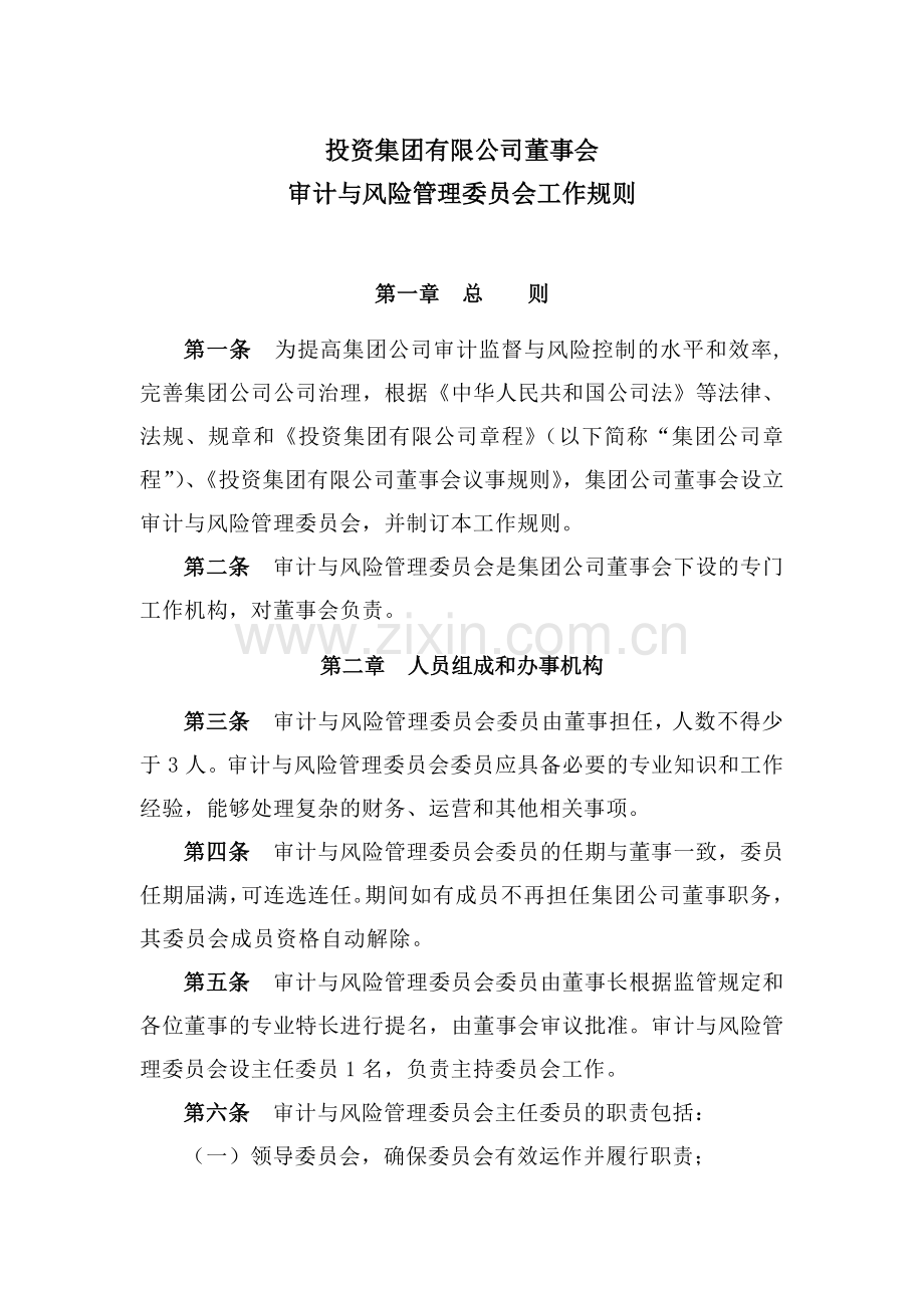 国有企业审计与风险管理委员会工作规则模版.docx_第1页