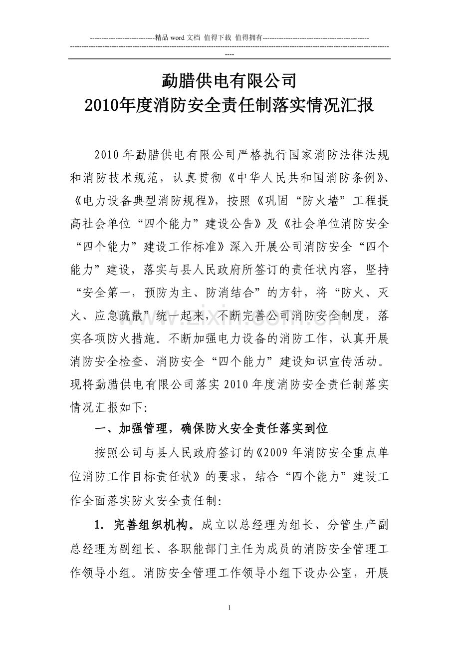 2010年度消防安全责任制考评报告.doc_第1页