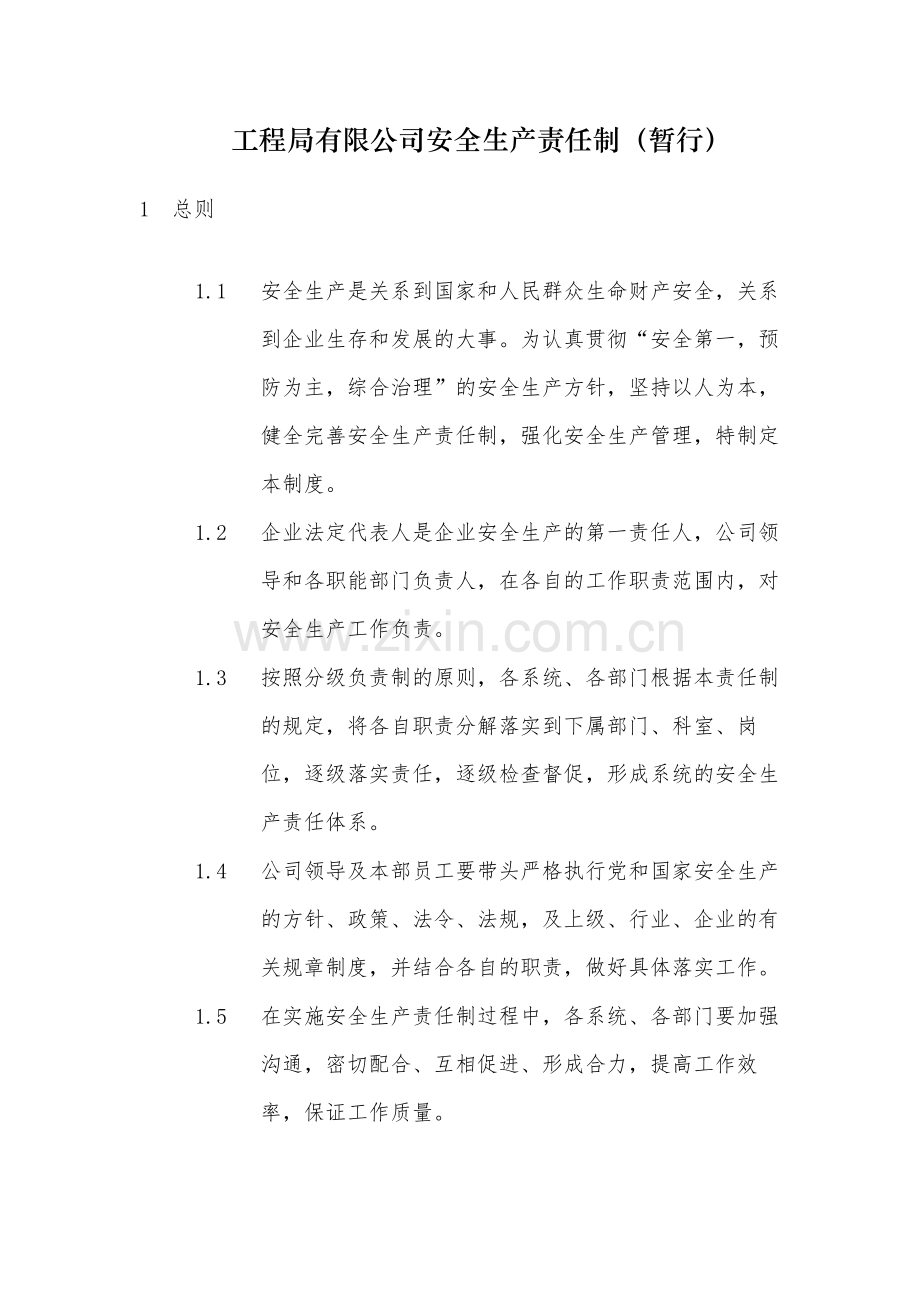 国有工程局有限公司安全生产责任制(暂行).docx_第1页