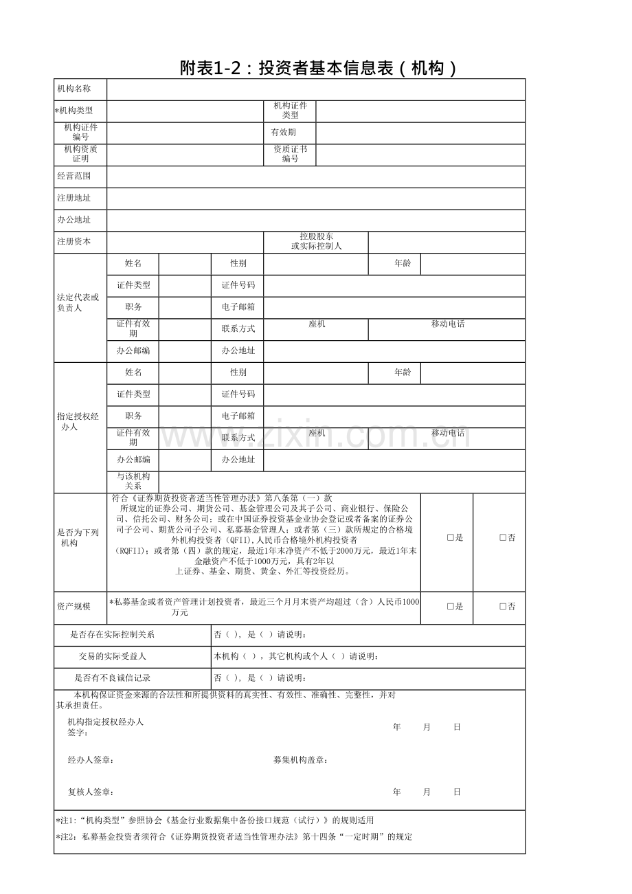 私募证券投资基金-投资者基本信息表(机构)模版.doc_第1页