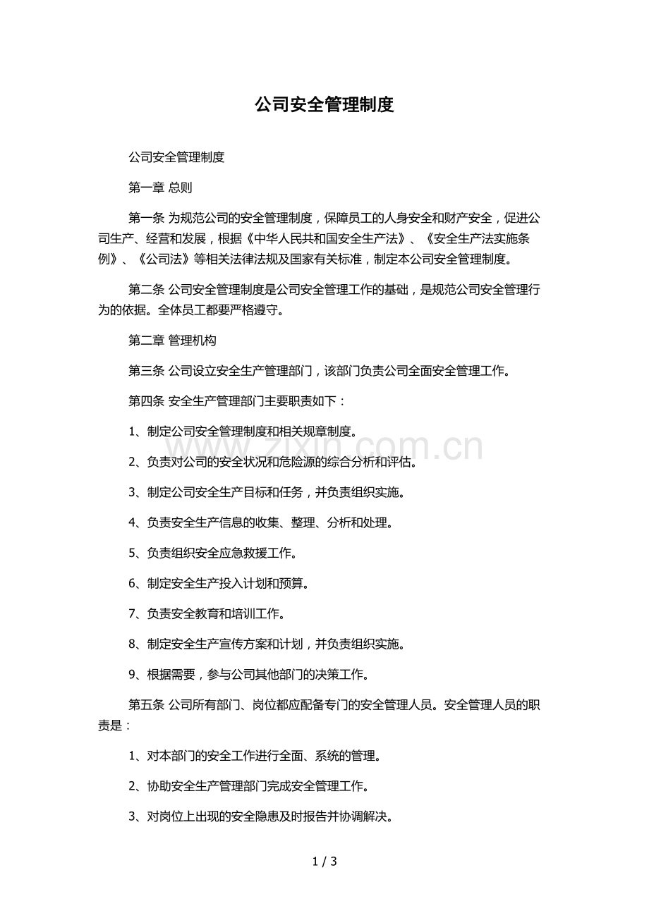 公司安全管理制度.docx_第1页