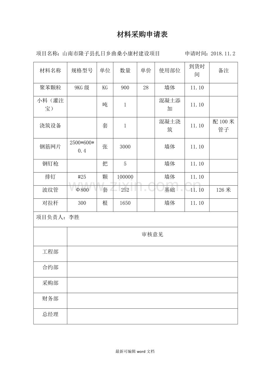 材料采购申请表.doc_第1页