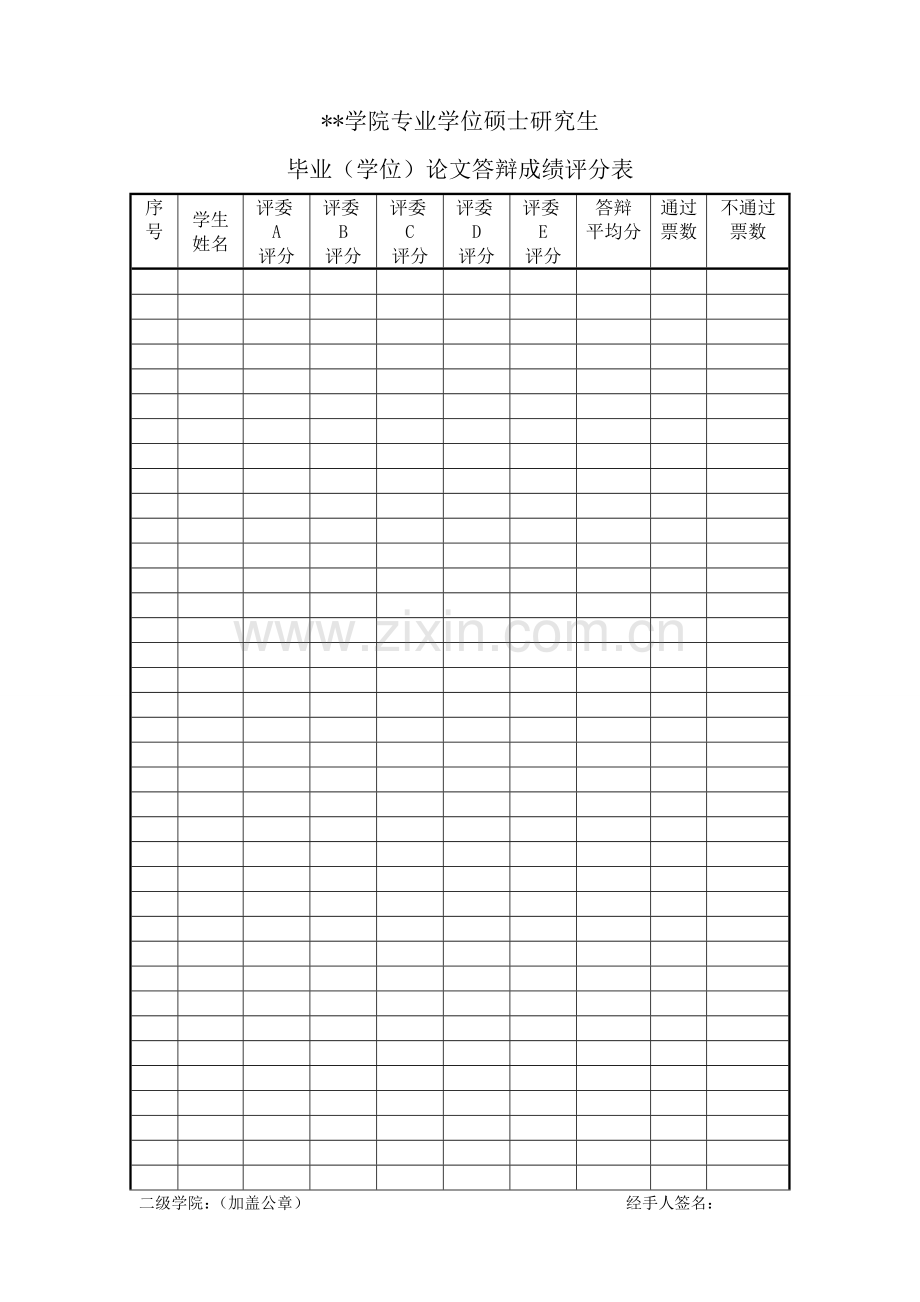 学院专业学位硕士研究生毕业(学位)论文答辩成绩评分表.doc_第1页