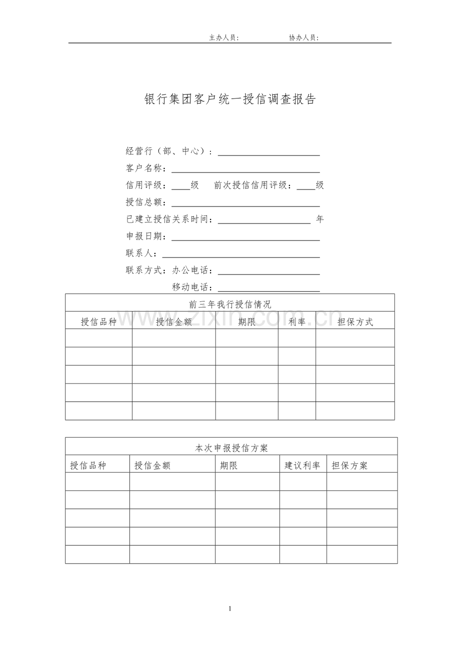 银行集团客户统一授信调查报告模版.doc_第1页