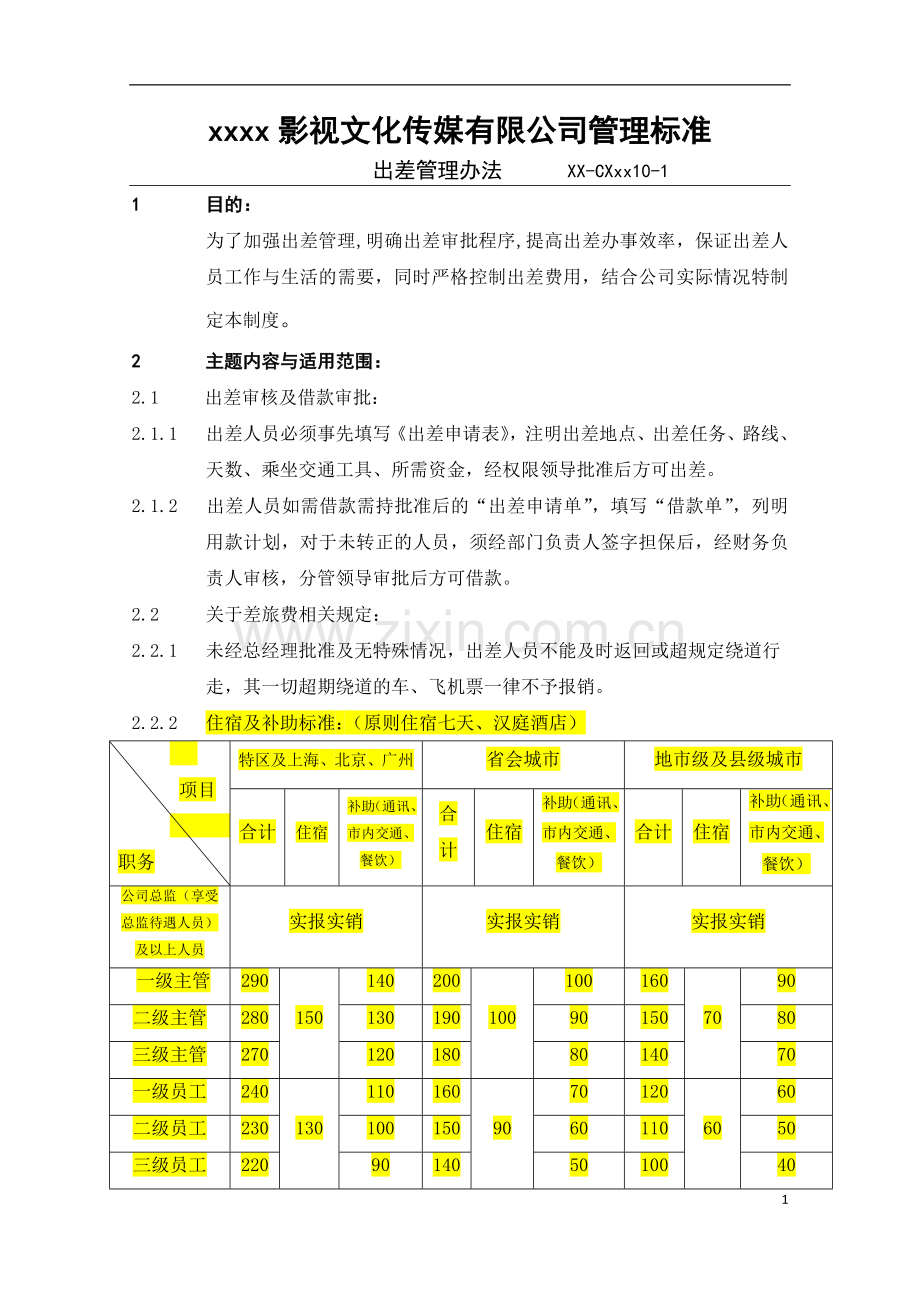 影视公司出差管理办法模版.docx_第3页