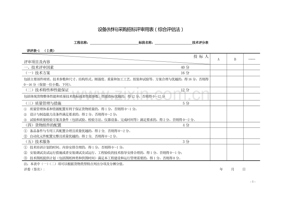 设备材料招标评标方法和标准-附表.doc_第1页