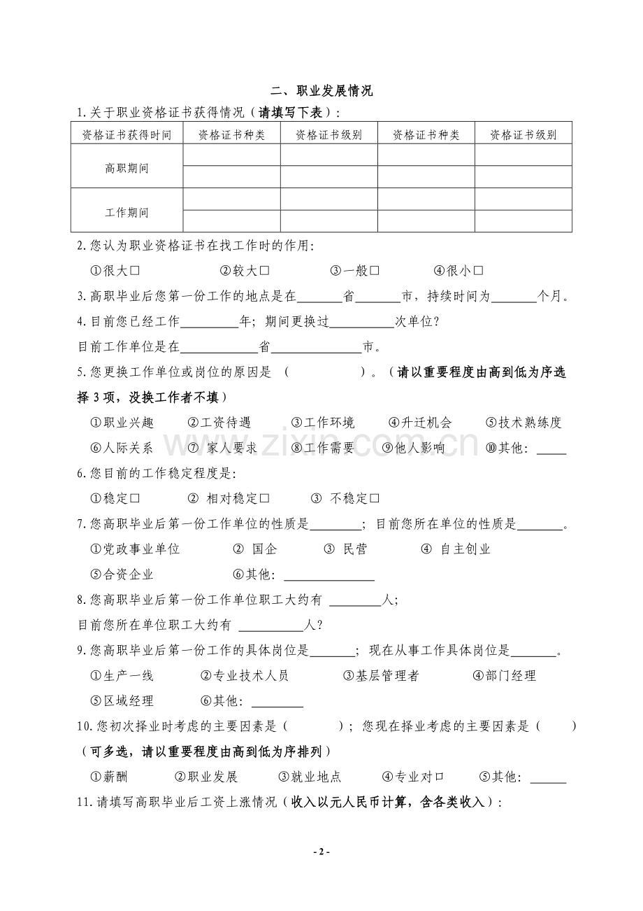 高职毕业生职业发展问题调查问卷模版.doc_第2页