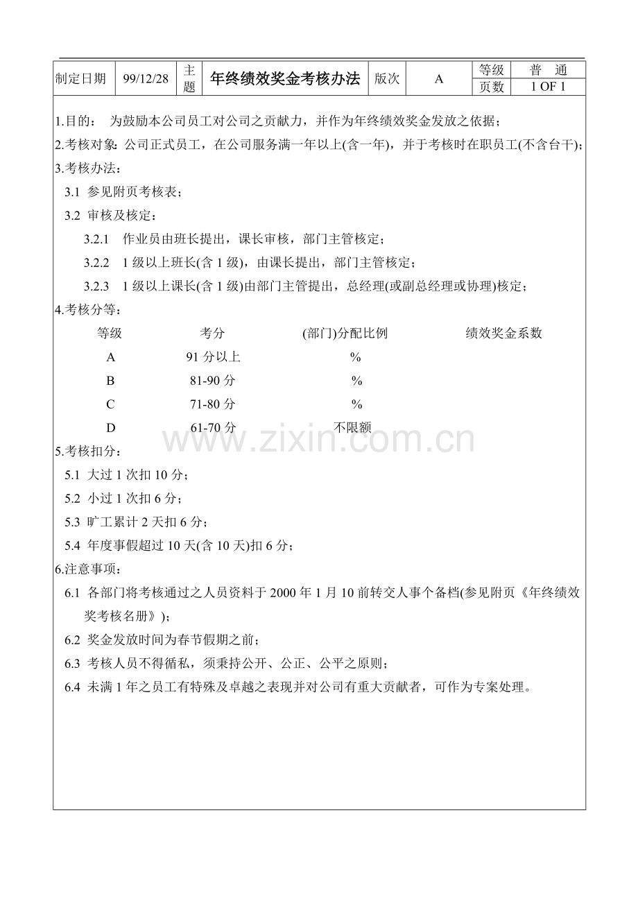 公司年终绩效奖金考核办法..doc_第1页