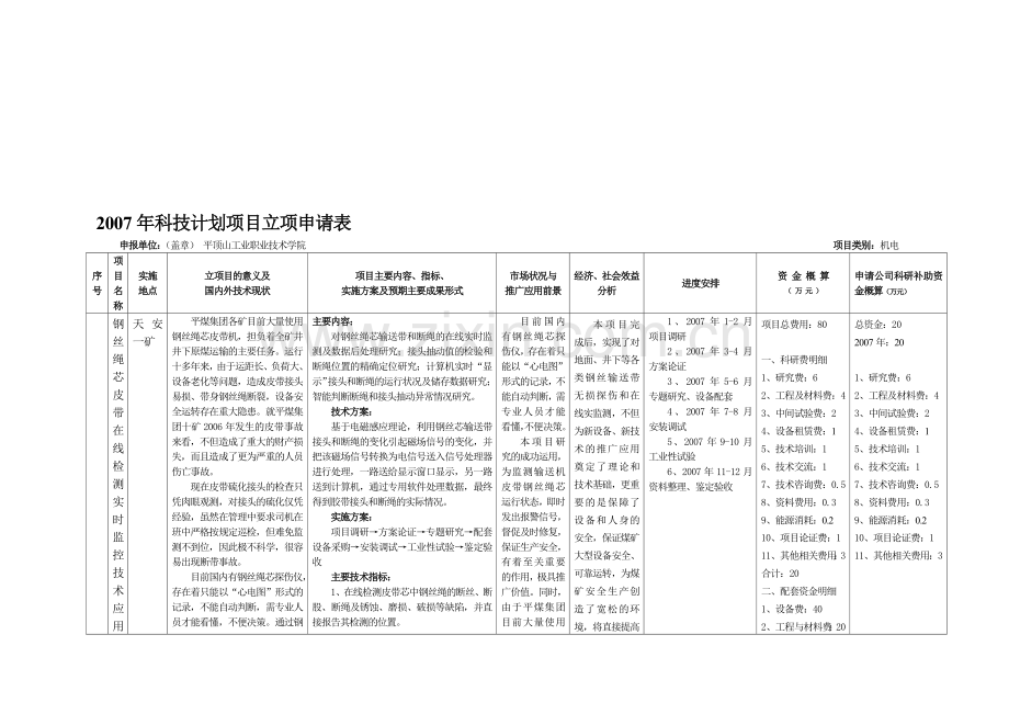 2007年科技计划项目立项申请表.doc_第1页