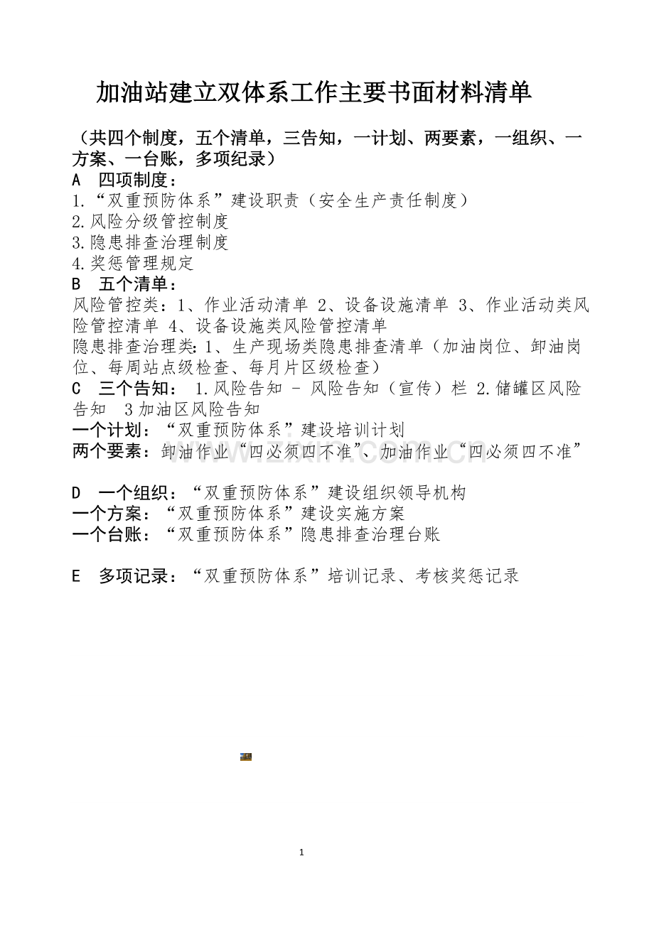 汽车加油站安全生产风险管控和隐患排查治理体系建设双重预防体系文件清单.doc_第1页