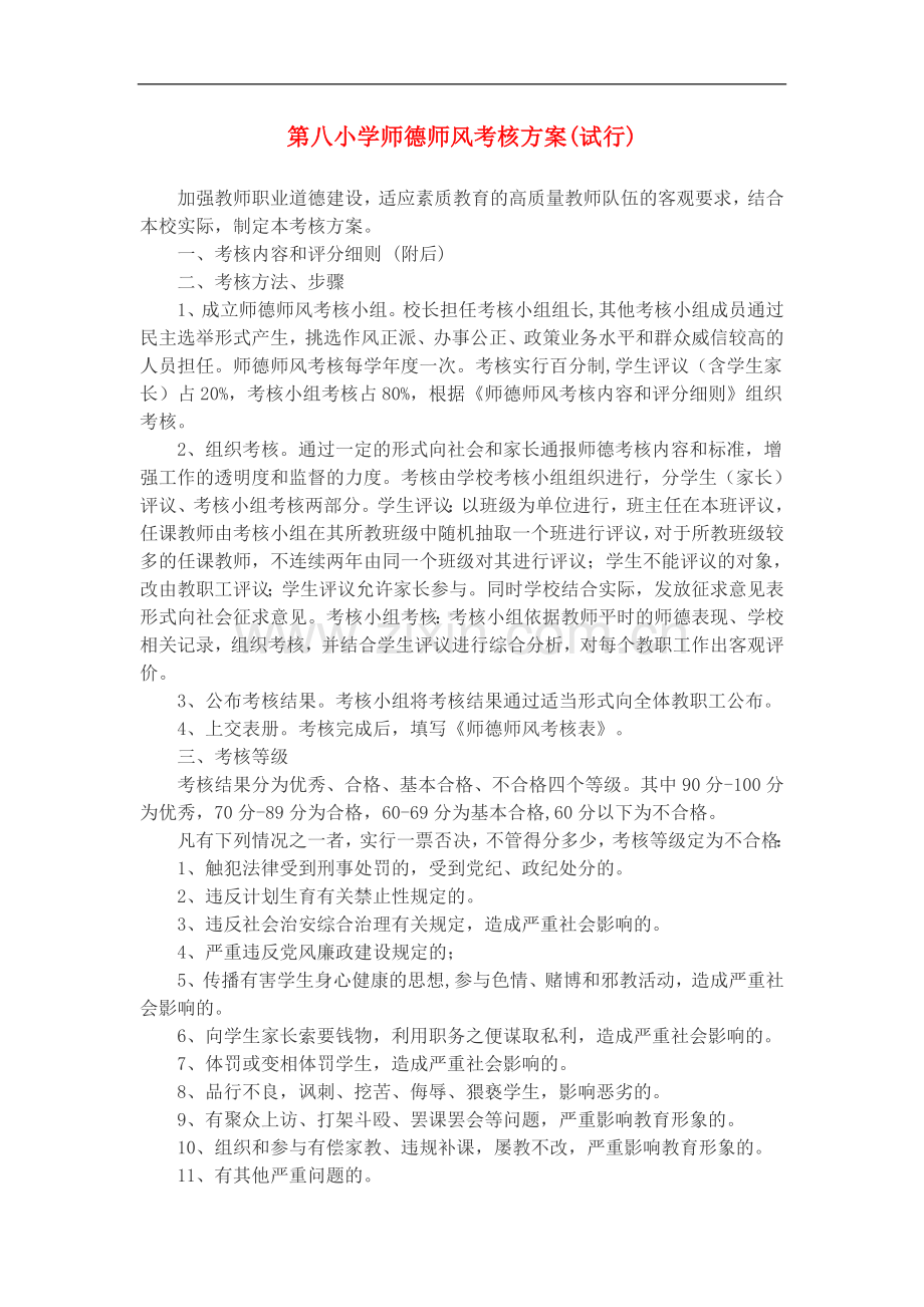 第八小学师德师风考核方案.doc_第1页