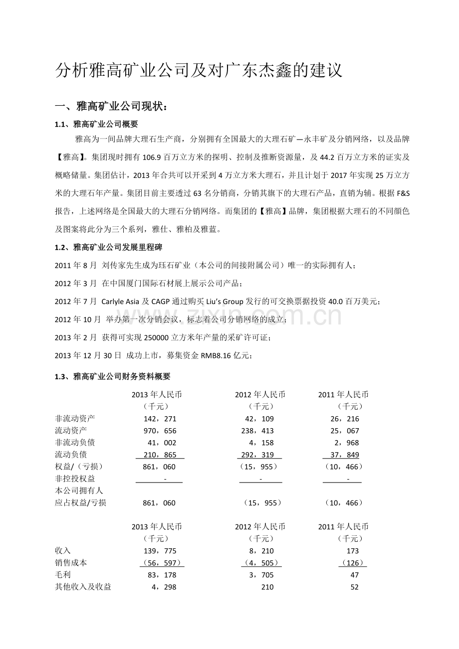 201409分析雅高矿业公司及对广东XX的建议.doc_第1页