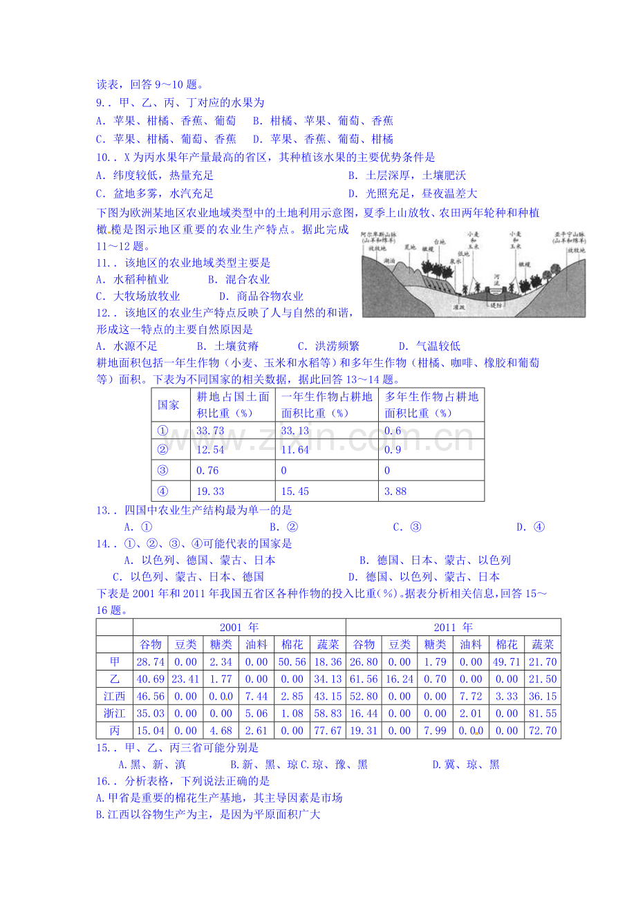 高二地理农业生产条件专题训练.doc_第2页