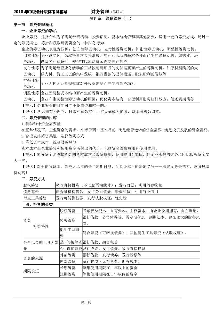 2018年中级会计财务管理第四章知识点.doc_第1页