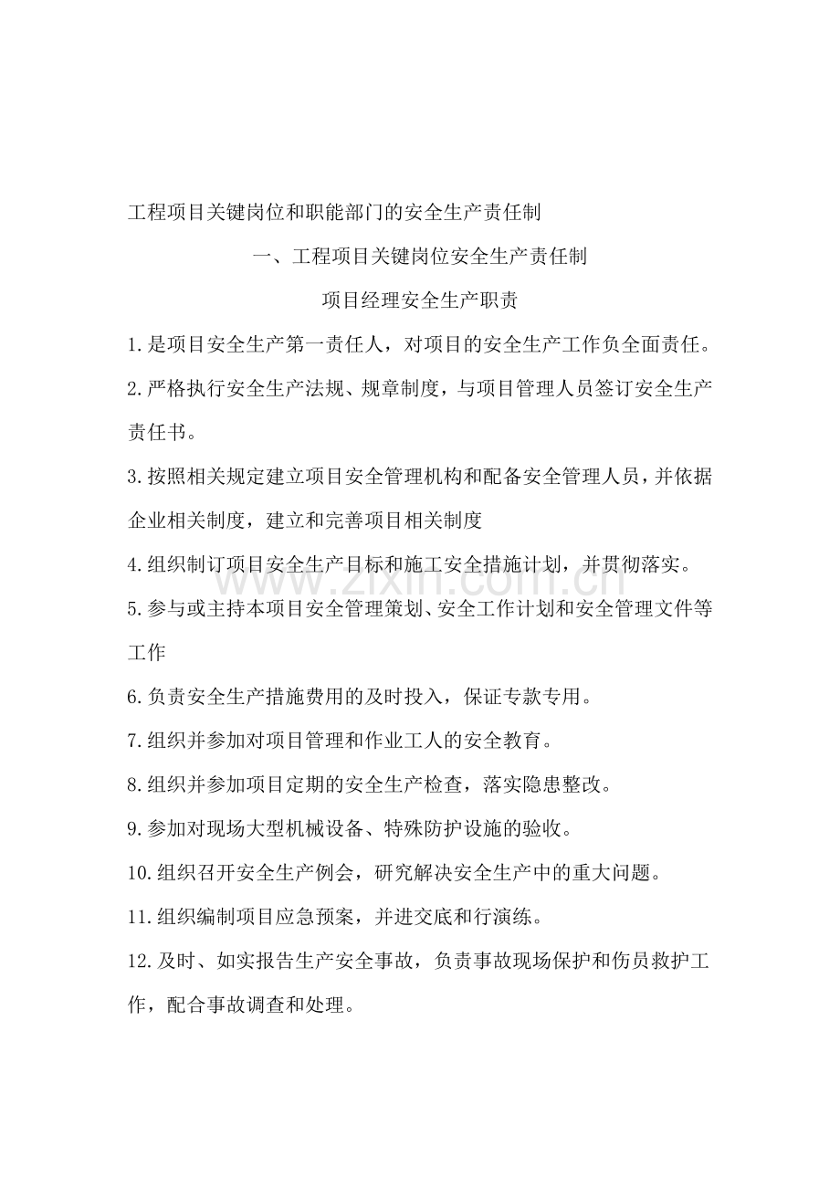 工程项目关键岗位和职能部门的安全生产责任制.doc_第1页