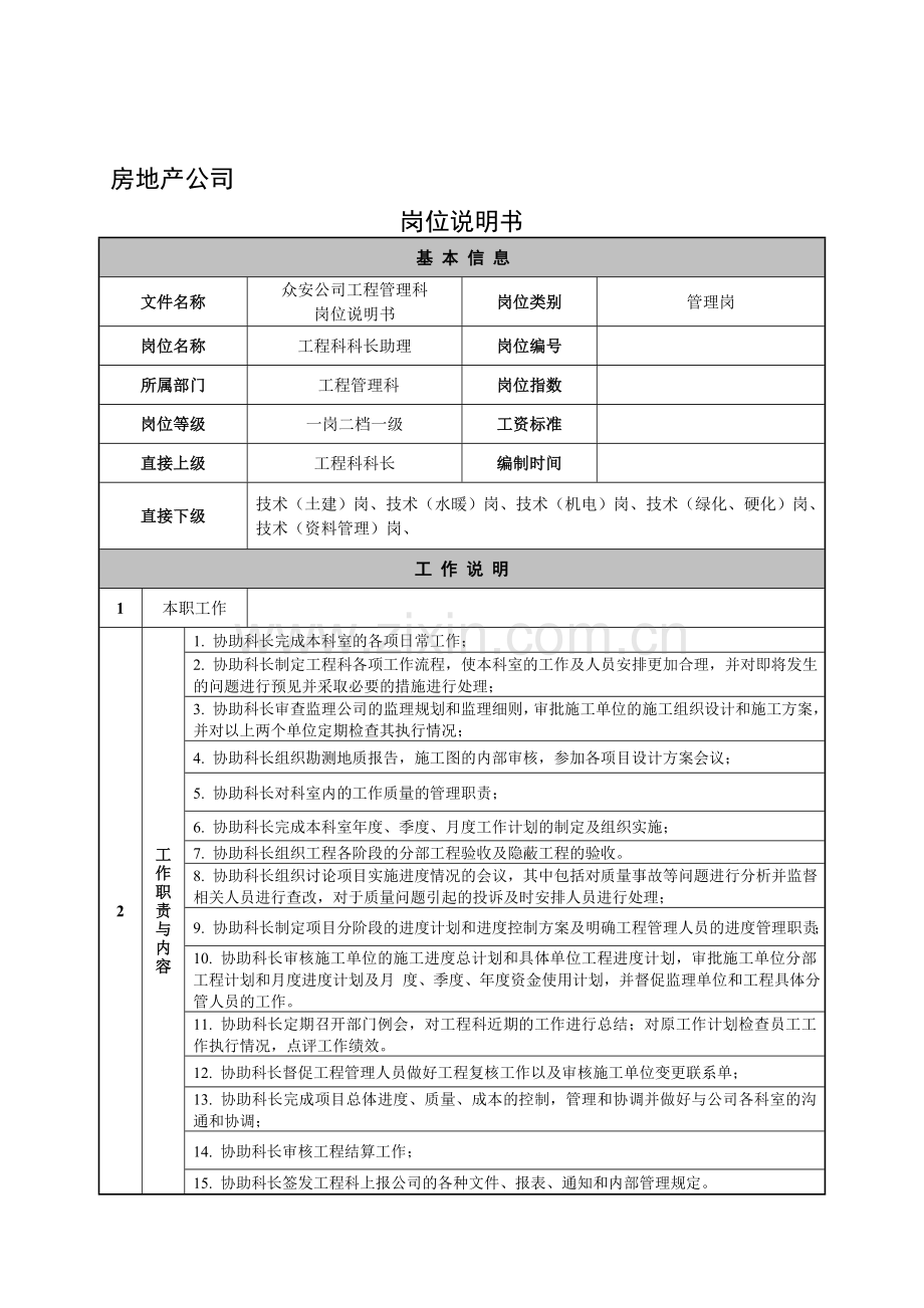 工程科科长助理岗位职责.doc_第1页