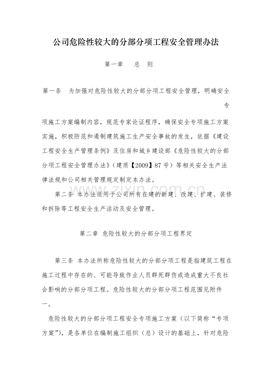 国有公司危险性较大的分部分项工程安全管理办法-模版.docx_第1页