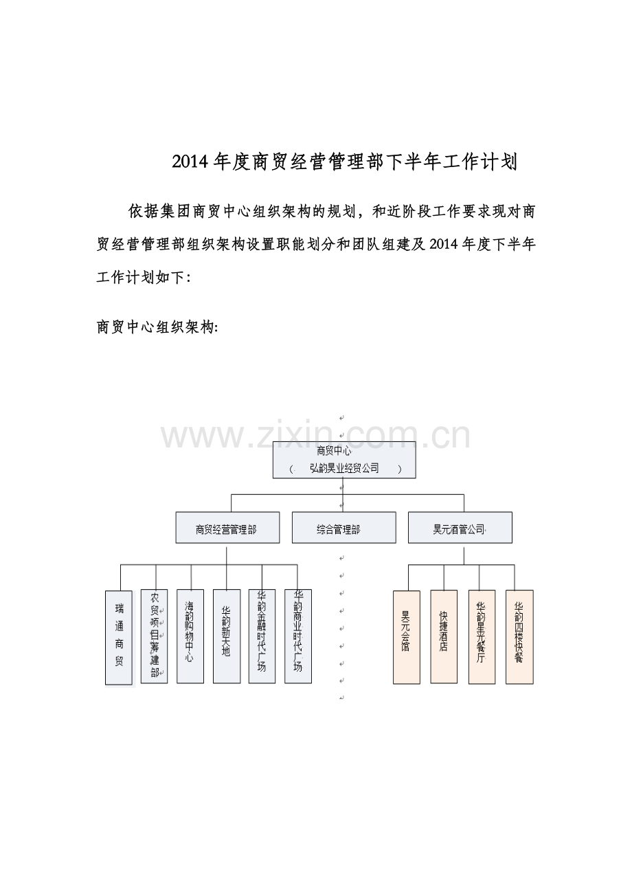 2014年度商贸经营管理部下半年工作计划.doc_第1页