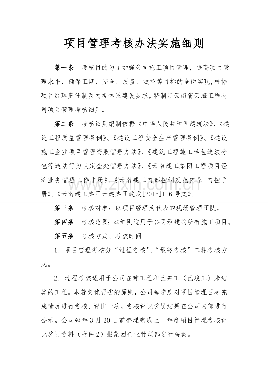 项目管理考核办法实施细则.doc_第1页