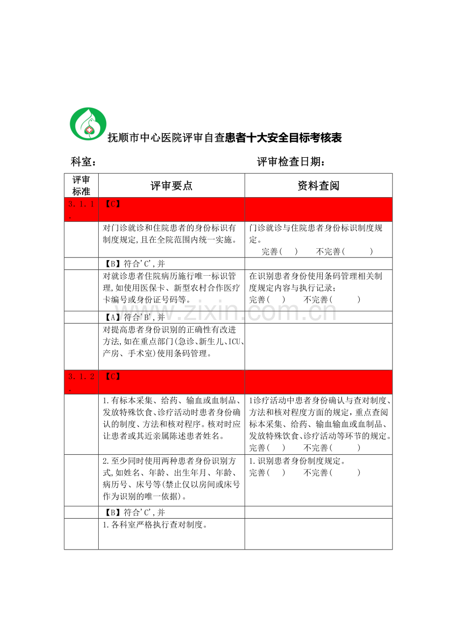 患者十大安全目标考核.doc_第1页