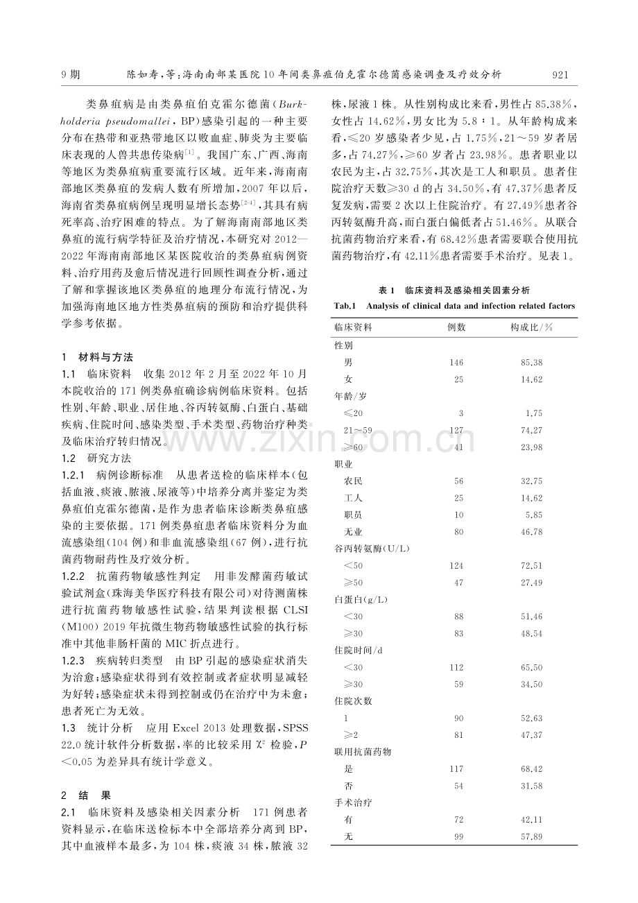 海南南部某医院10年间类鼻疽伯克霍尔德菌感染调查及疗效分析.pdf_第2页