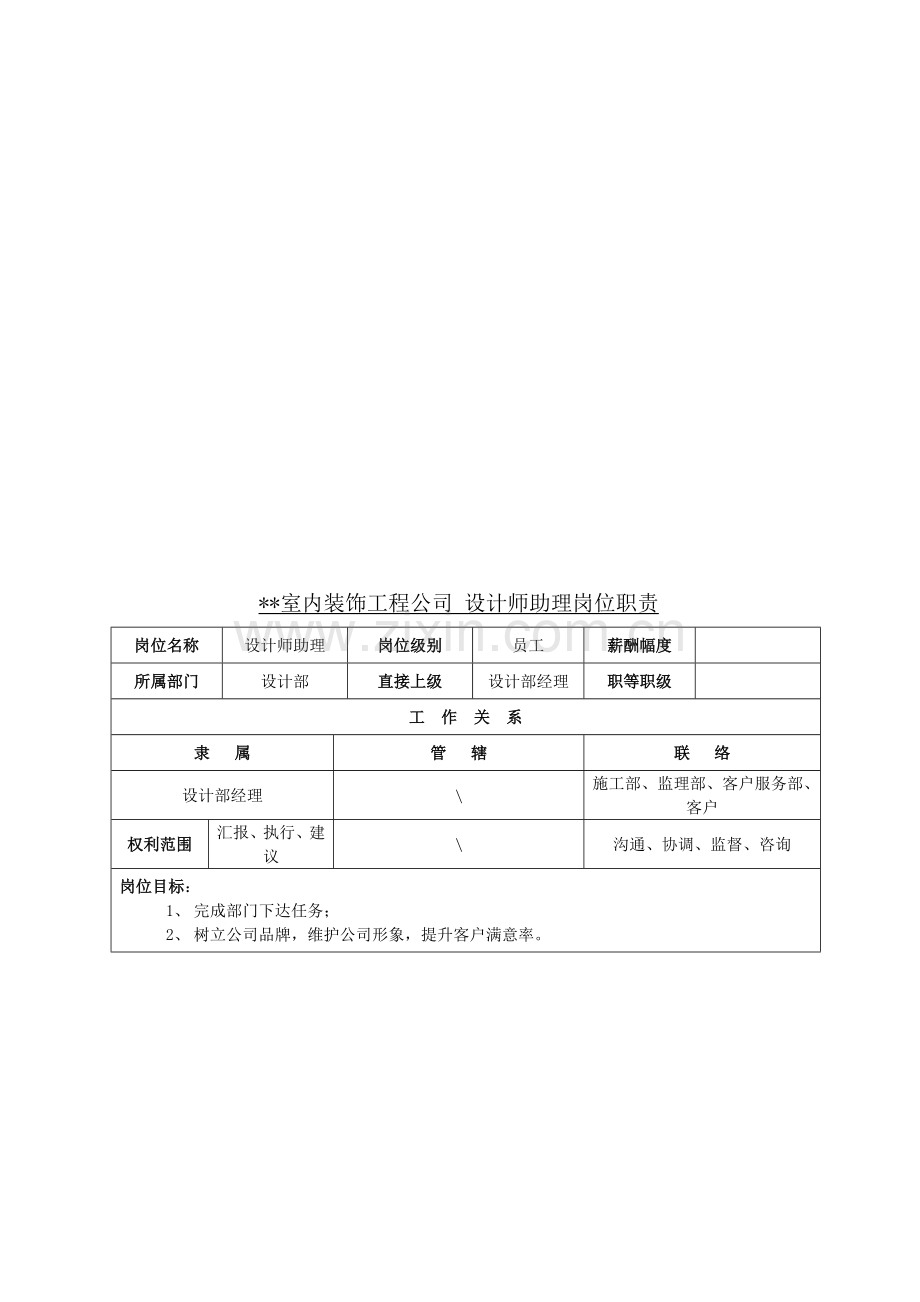 某室内装饰工程公司-设计部-设计师助理岗位职责.doc_第1页