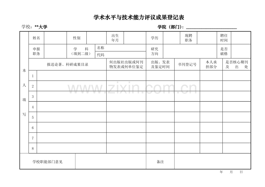 学术水平与技术能力评议成果登记表.doc_第1页