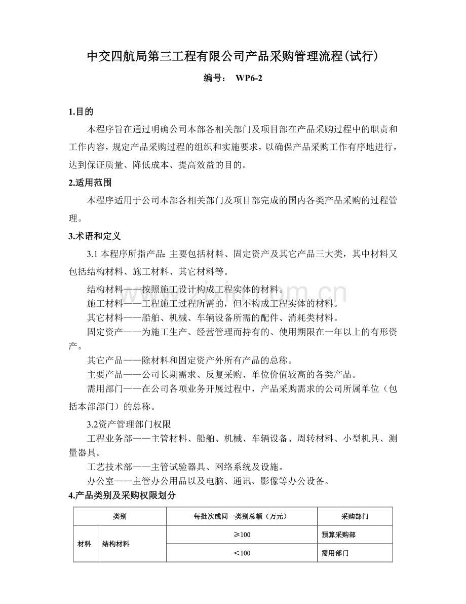 中交四航局第三工程有限公司产品采购管理流程(试行).doc_第1页