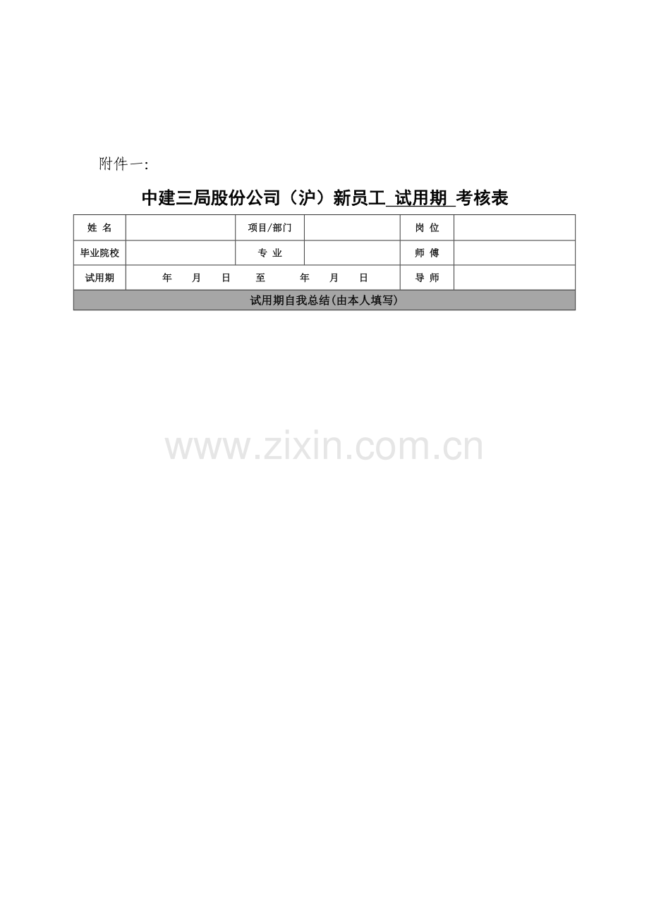 中建三局华东公司2011年新员工试用期满考核表.doc_第1页