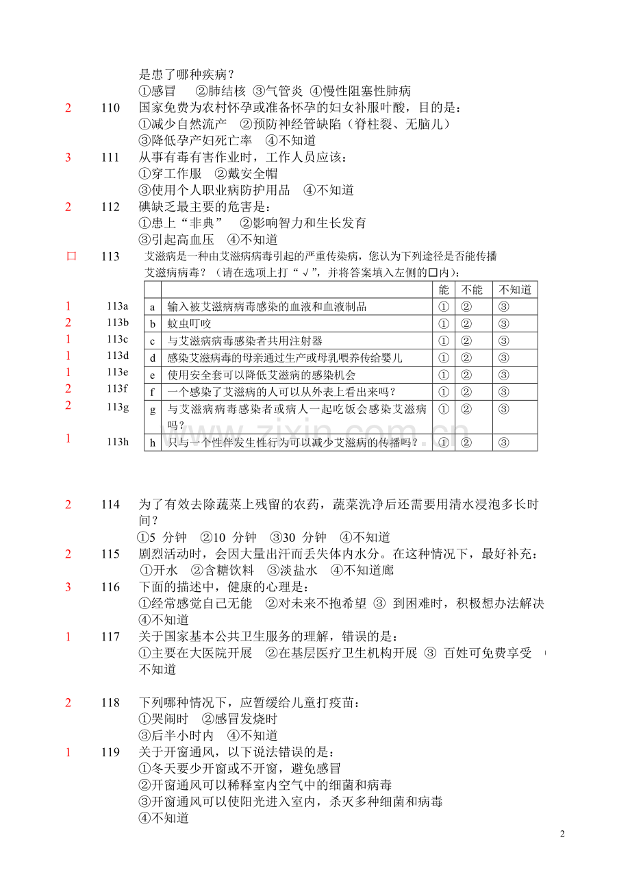 正确健康素养监测调查问卷及答案.doc_第2页