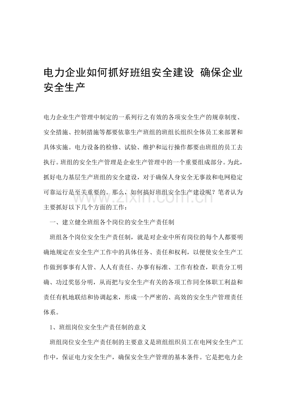 电力企业如何抓好班组安全建设-确保企业安全生产.doc_第1页