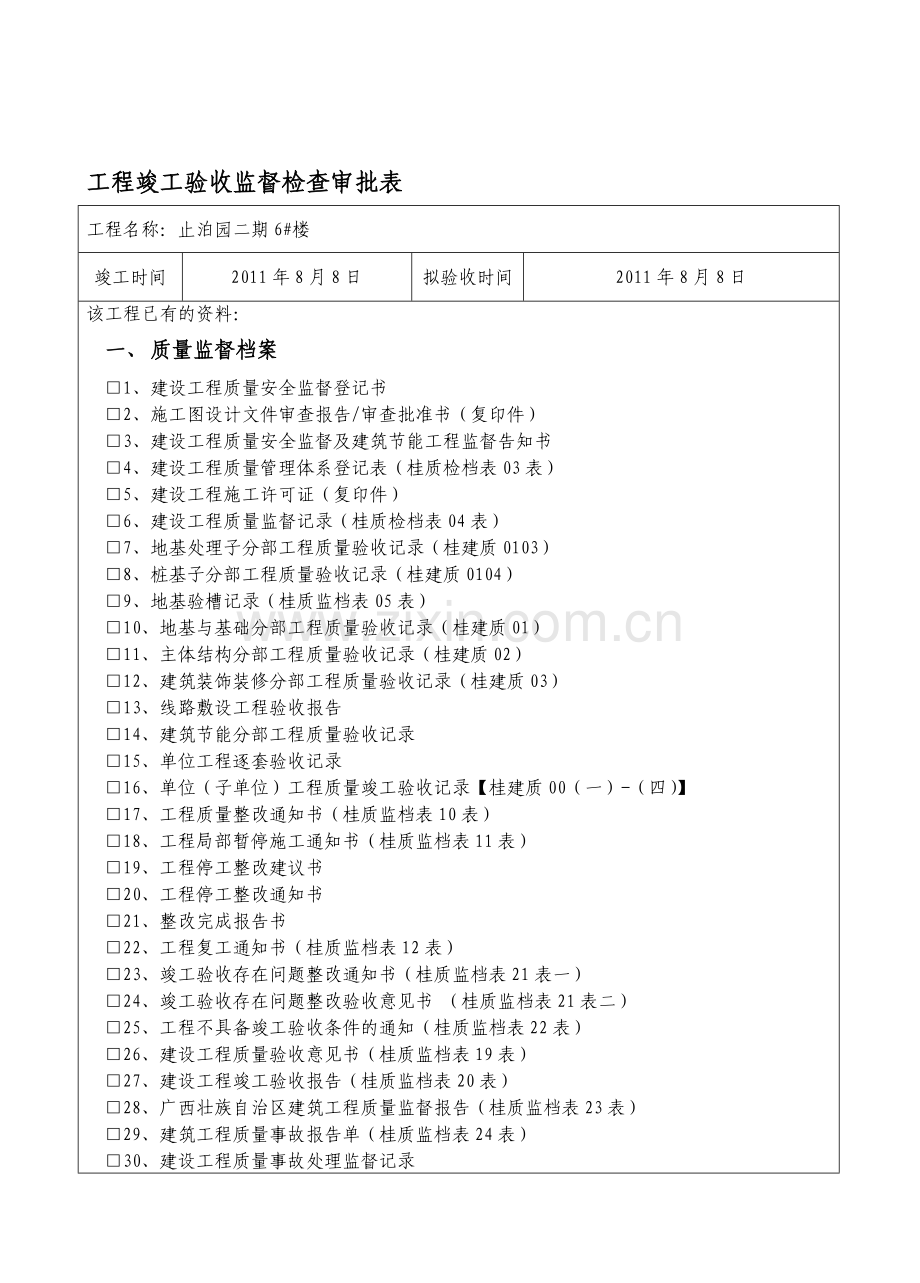 工程竣工验收监督检查审批表.doc_第1页