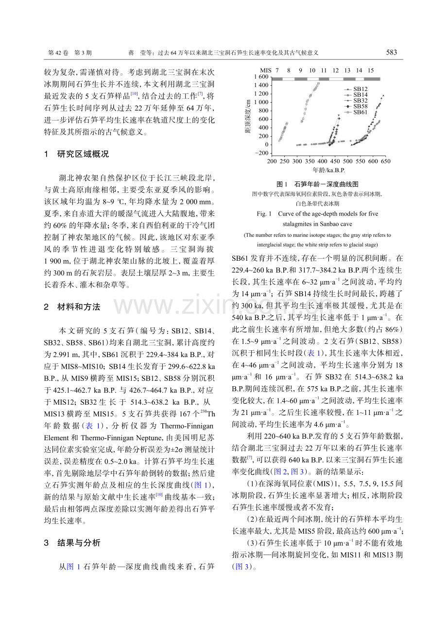 过去64万年以来湖北三宝洞石笋生长速率变化及其古气候意义.pdf_第2页