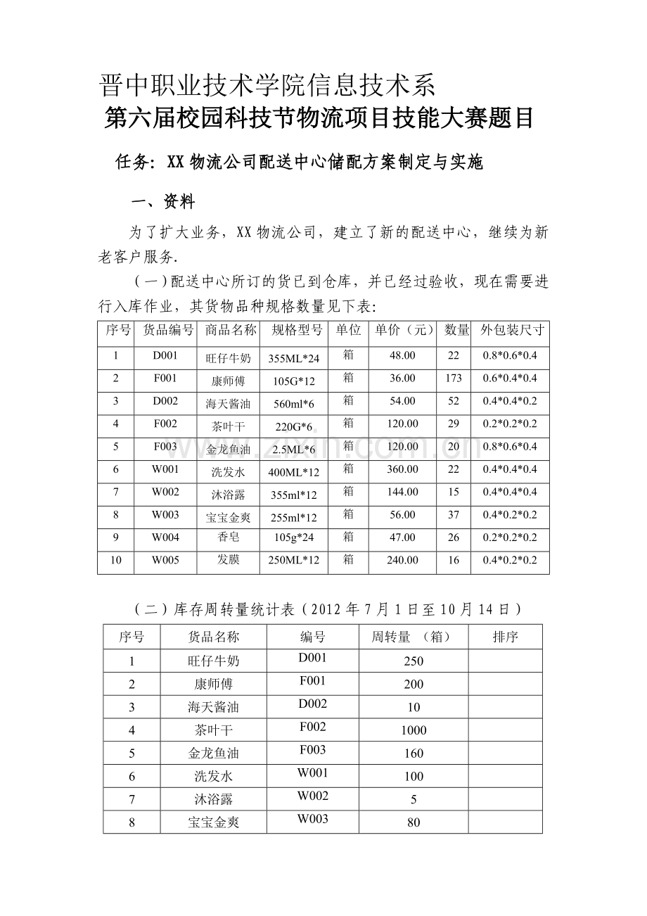 第六届校园科技节物流项目技能大赛.doc_第1页