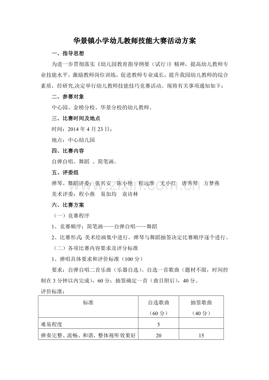 幼儿教师技能大赛活动方案.doc_第1页