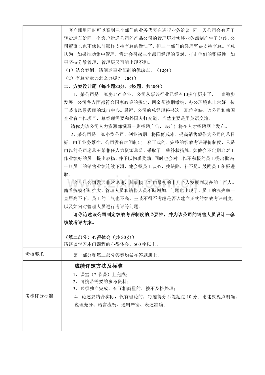 《人力资源管理》考核方案.doc_第2页