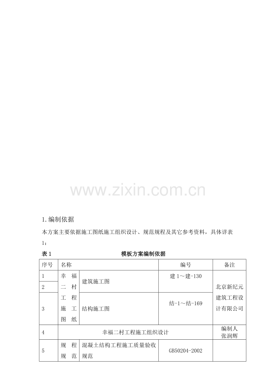 0.00以下幸福二村模板工程施工方案.doc_第1页