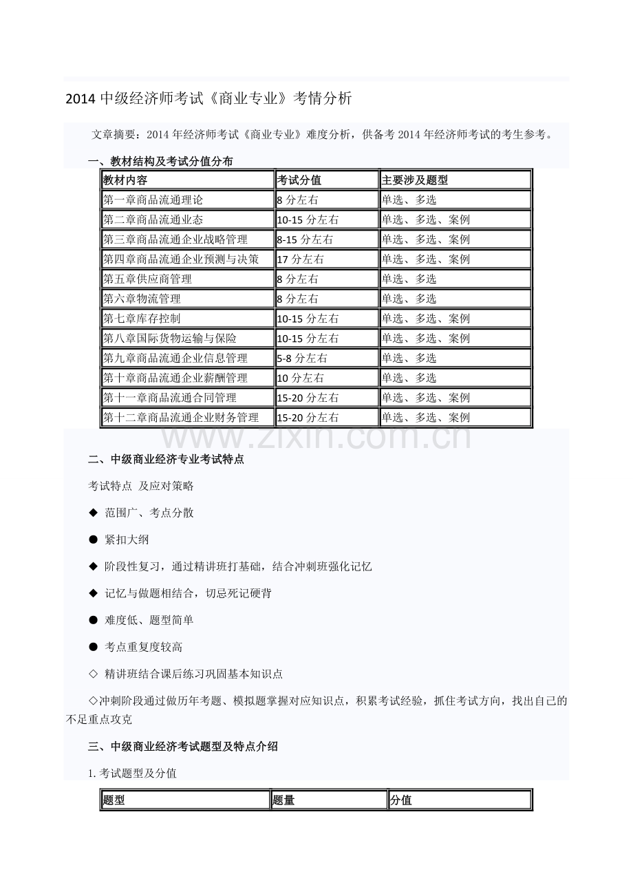 2014中级经济师考试《商业专业》考情分析.doc_第1页