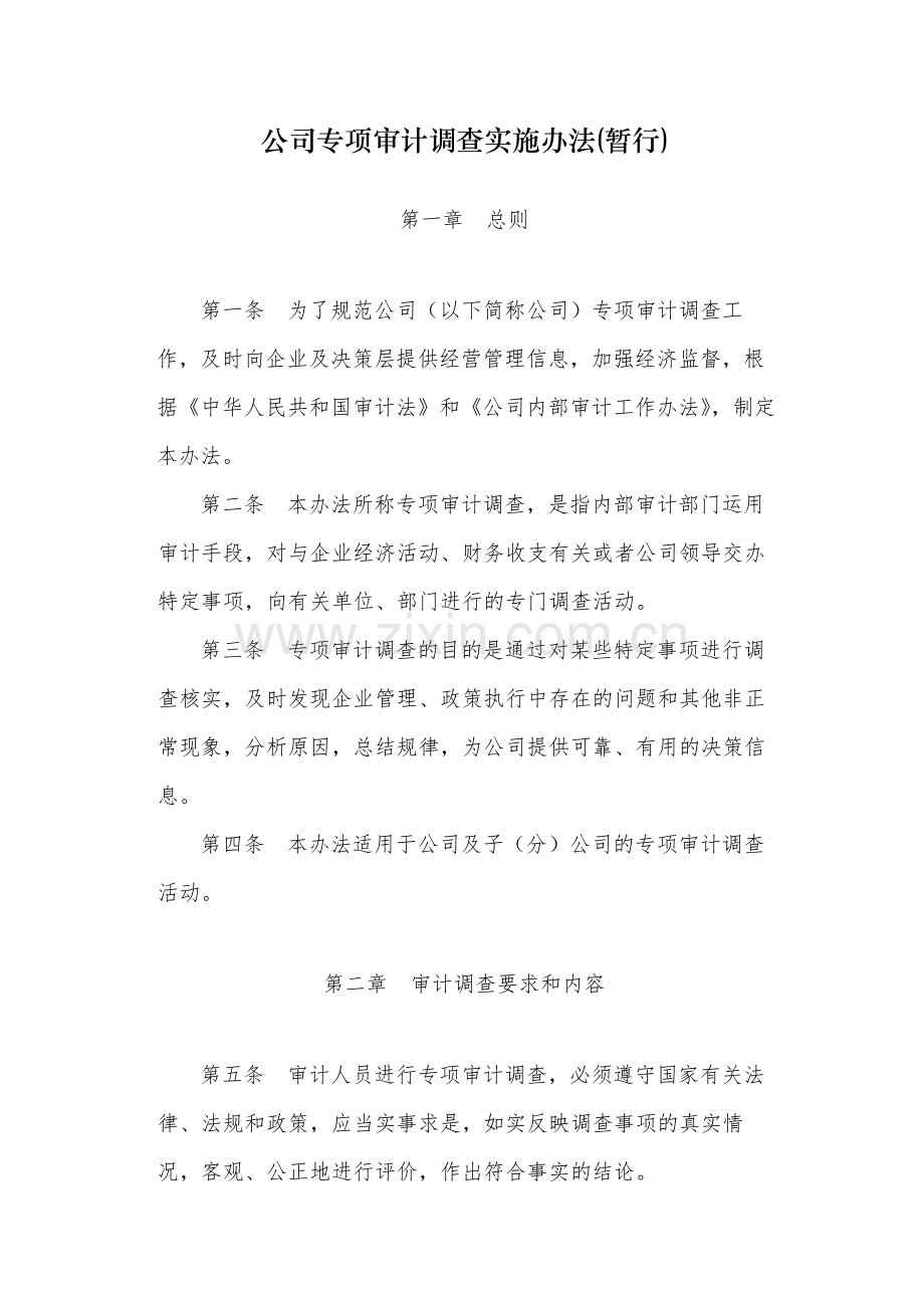 国有公司专项审计调查实施办法(暂行)-模版.docx_第1页