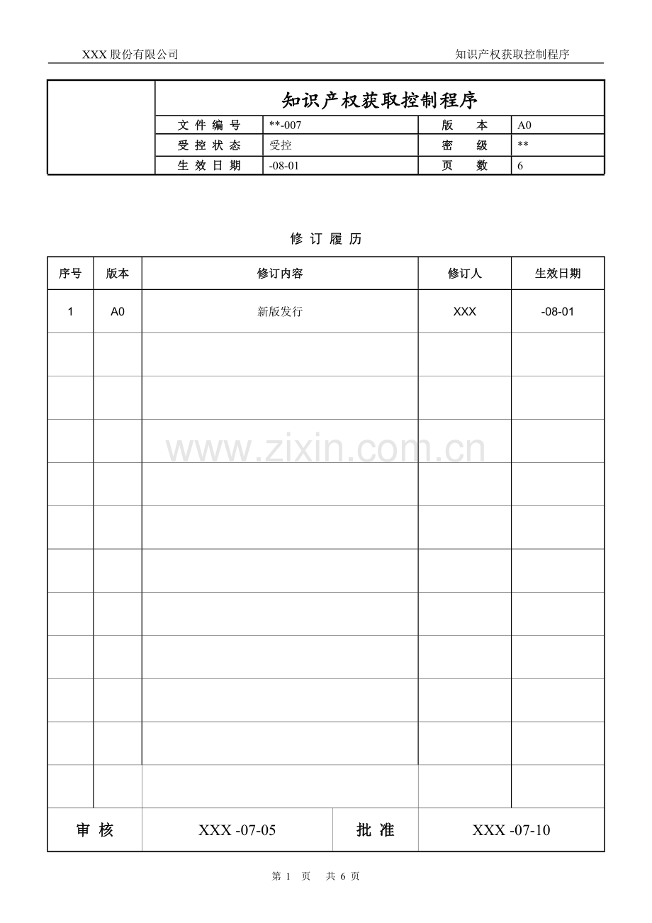 知识产权管理体系认证-007-知识产权获取控制程序.docx_第1页